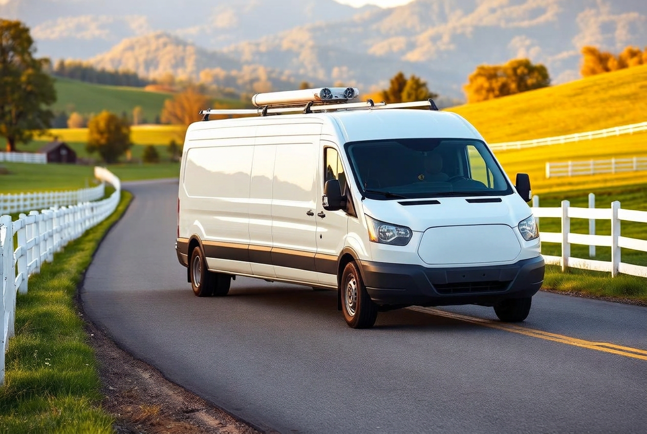 Superior Service HVAC service van on a country road in the West Virginia and northern Virginia service area